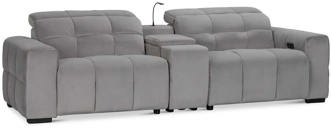 Gemma Light Gray Velvet Power Reclining Console Sofa