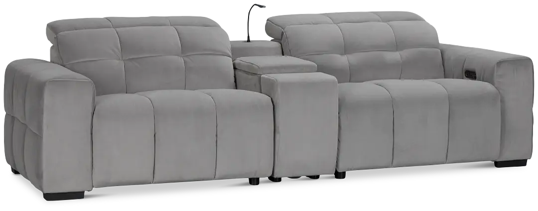 Gemma Light Gray Velvet Power Reclining Console Sofa Gemma Light Gray Velvet Power Reclining Console Sofa