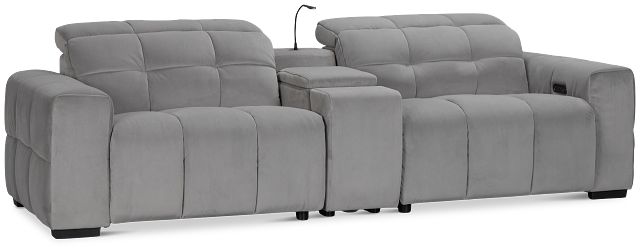 Gemma Light Gray Velvet Power Reclining Console Sofa