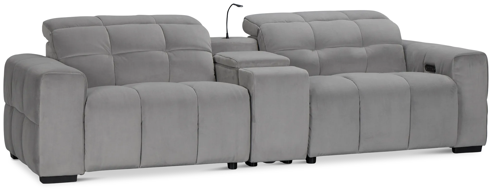 Gemma Light Gray Velvet Power Reclining Console Sofa