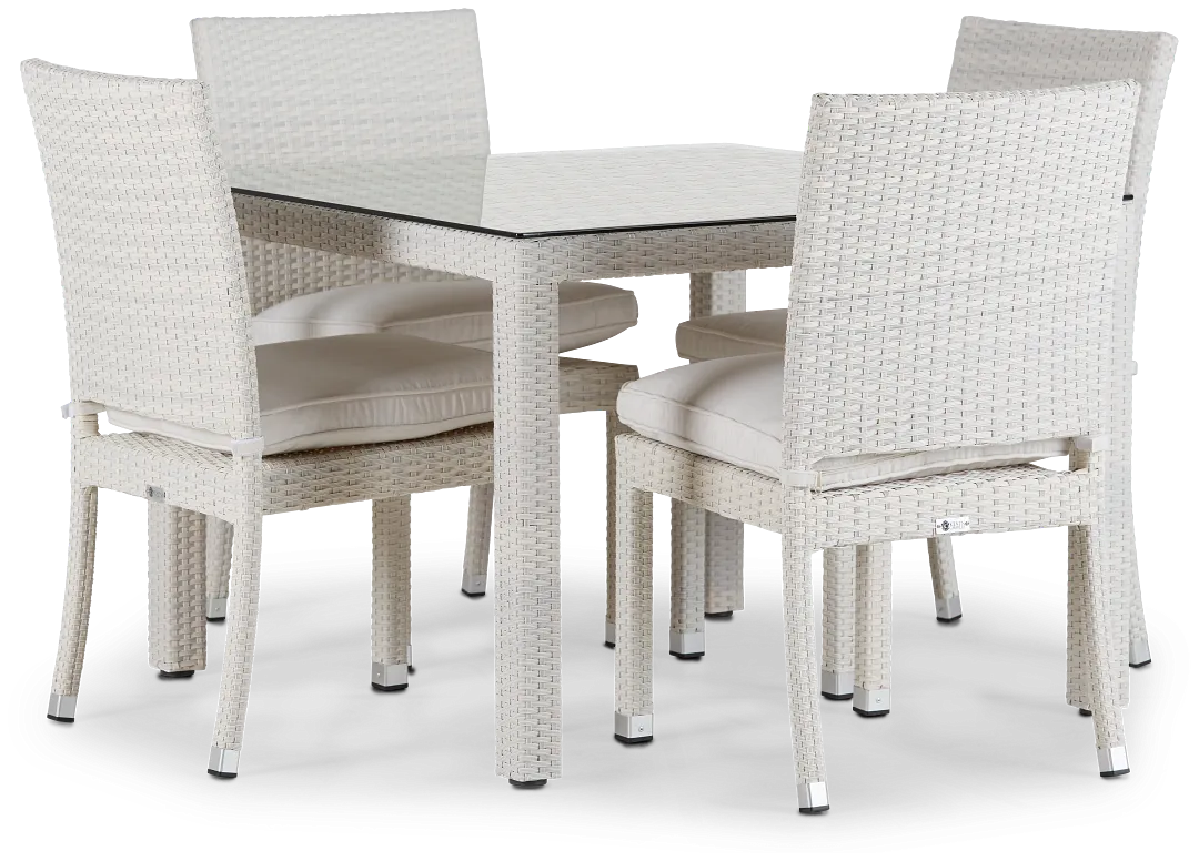 Bahia White 40" Square Table & 4 Chairs