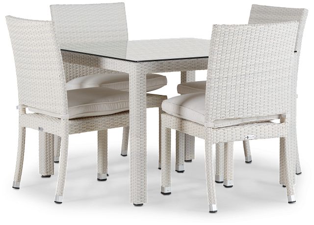 Bahia White 40" Square Table & 4 Chairs
