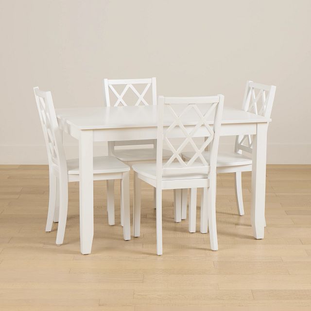 Edgartown White Rect Table & 4 White Wood Chairs