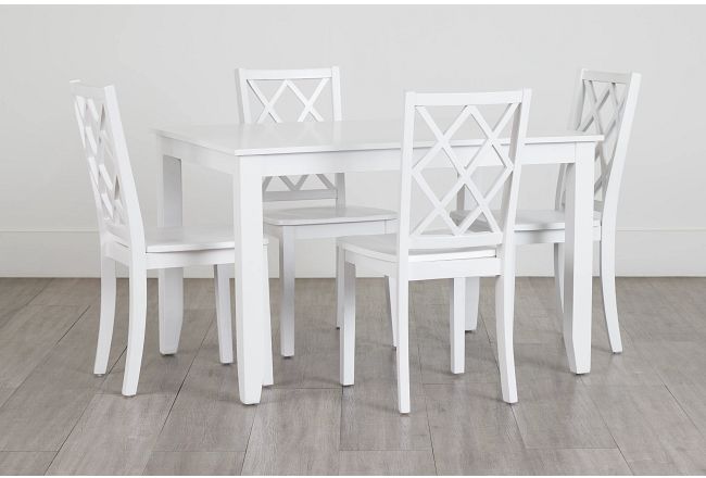 Edgartown White Rect Table & 4 White Wood Chairs