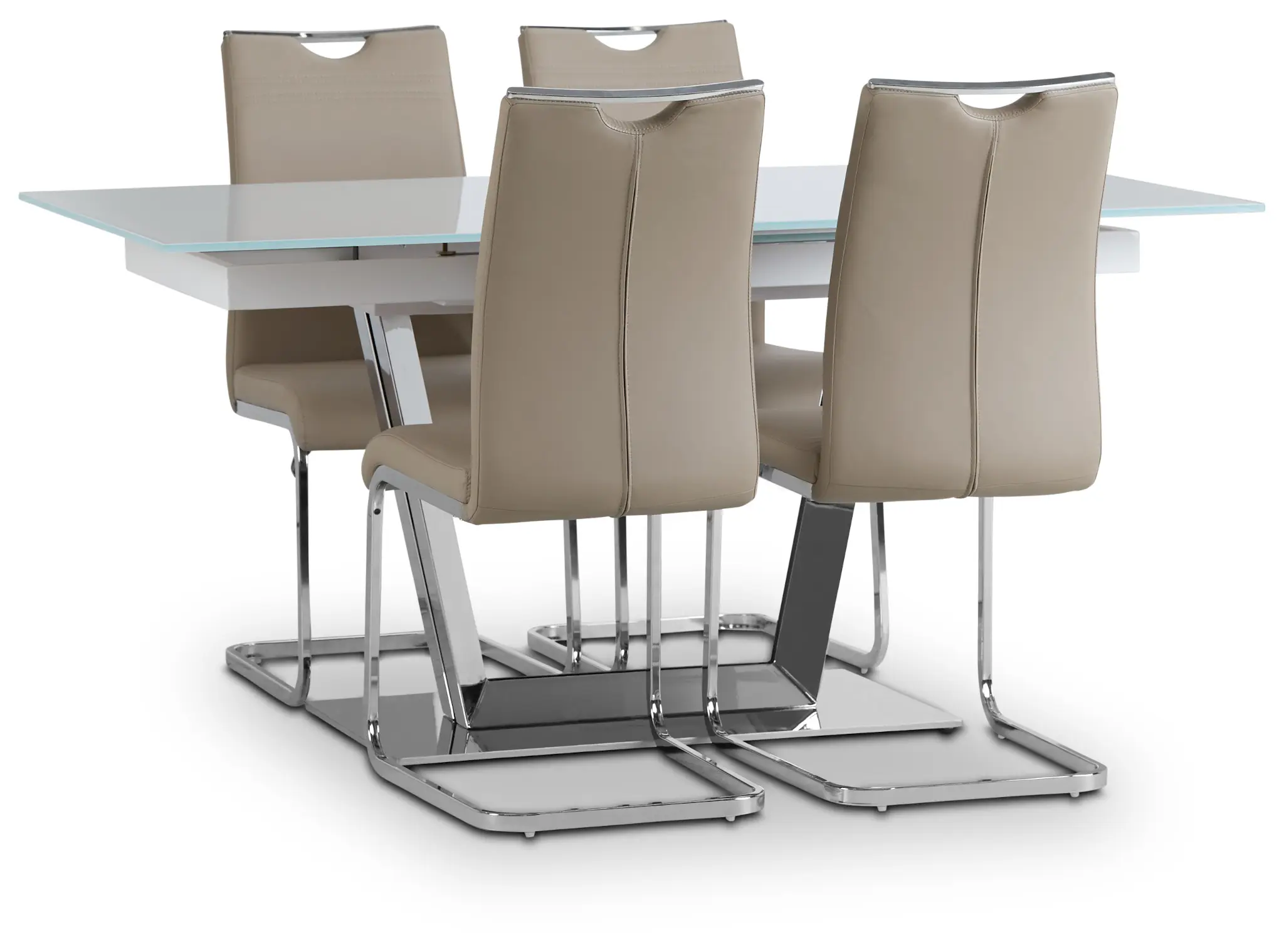 Treviso Taupe Glass Table & 4 Upholstered Chairs Treviso Taupe Glass Table & 4 Upholstered Chairs