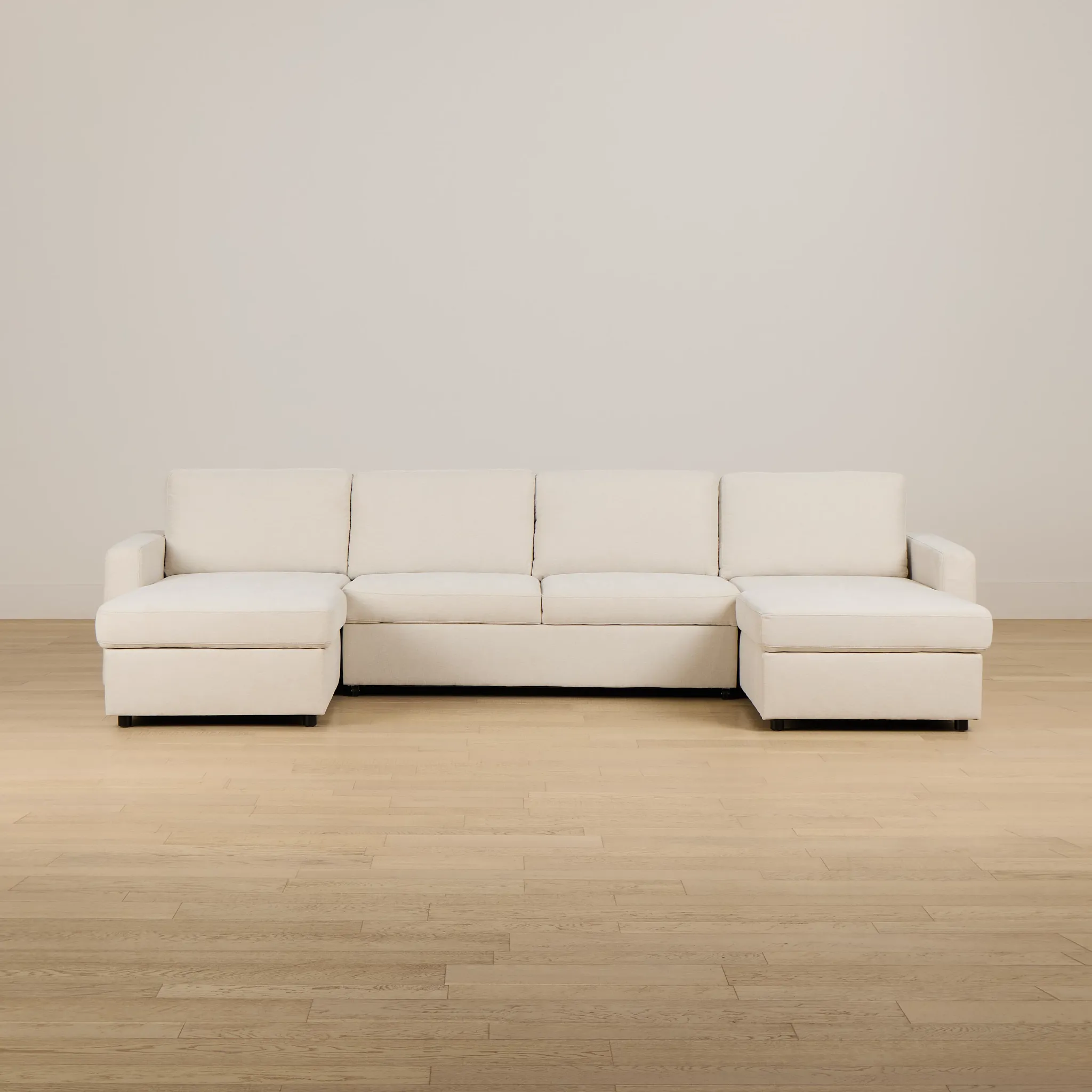 Addie Beige Fabric Double Chaise Sleeper Storage Sectional