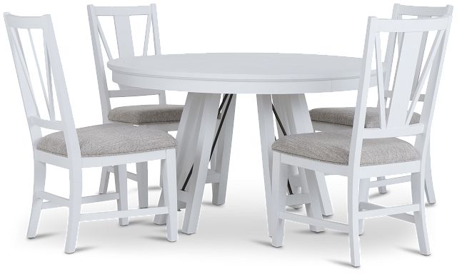 Heron Cove White Round Table & 4 Wood Chairs