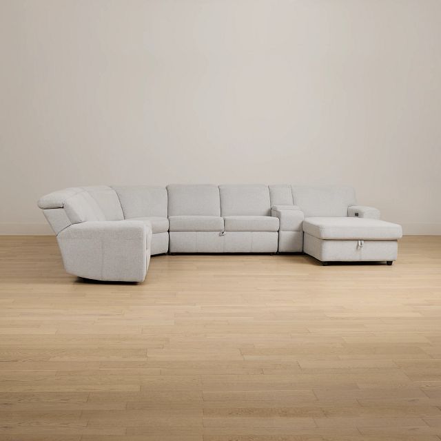 Callum Light Gray Fabric Medium Right Triple Power Chaise Sleeper Sectional