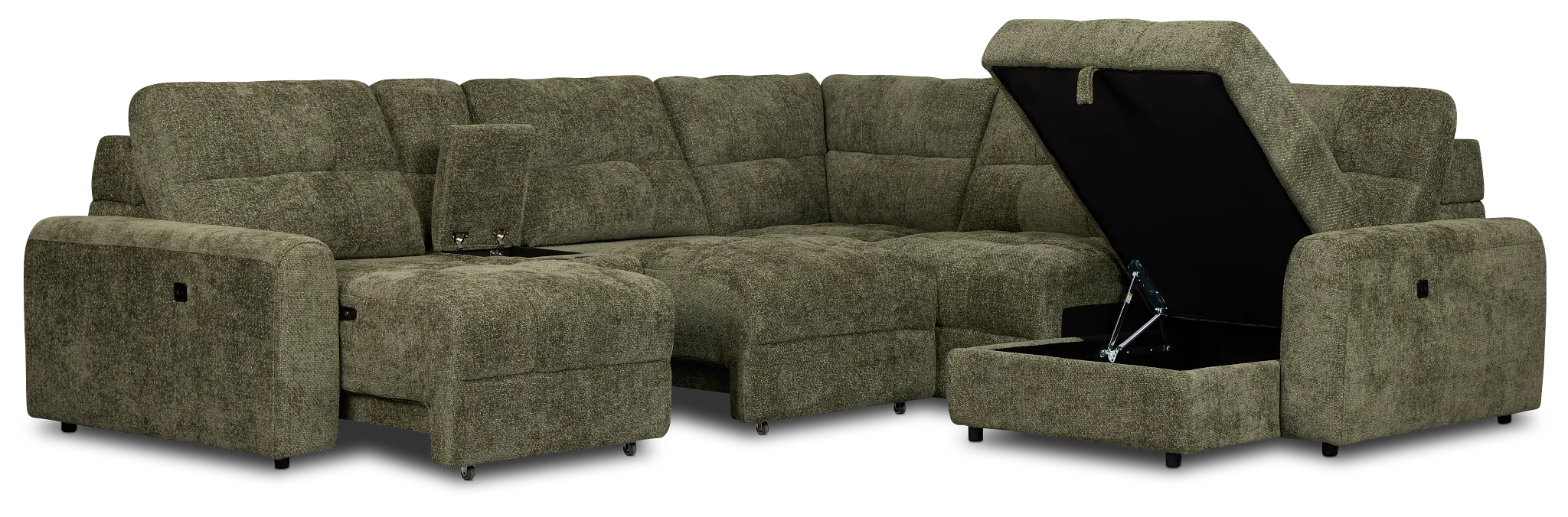 Hendrix Green Fabric Small Dual Power Right Extension Chaise Sectional