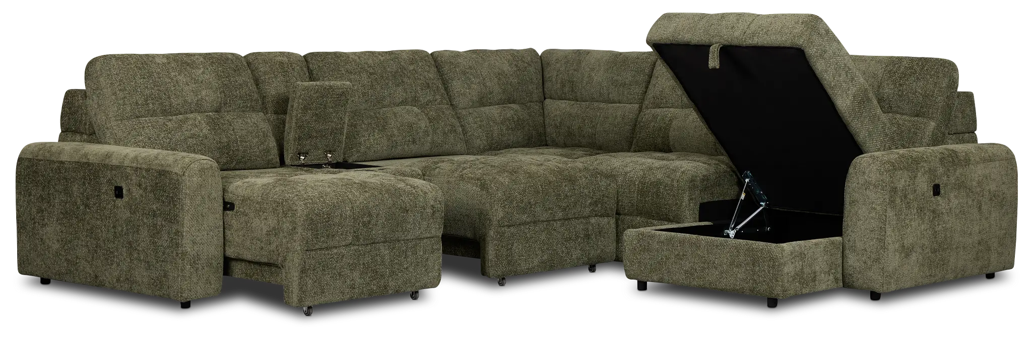 Hendrix Green Fabric Small Dual Power Right Extension Chaise Sectional Hendrix Green Fabric Small Dual Power Right Extension Chaise Sectional