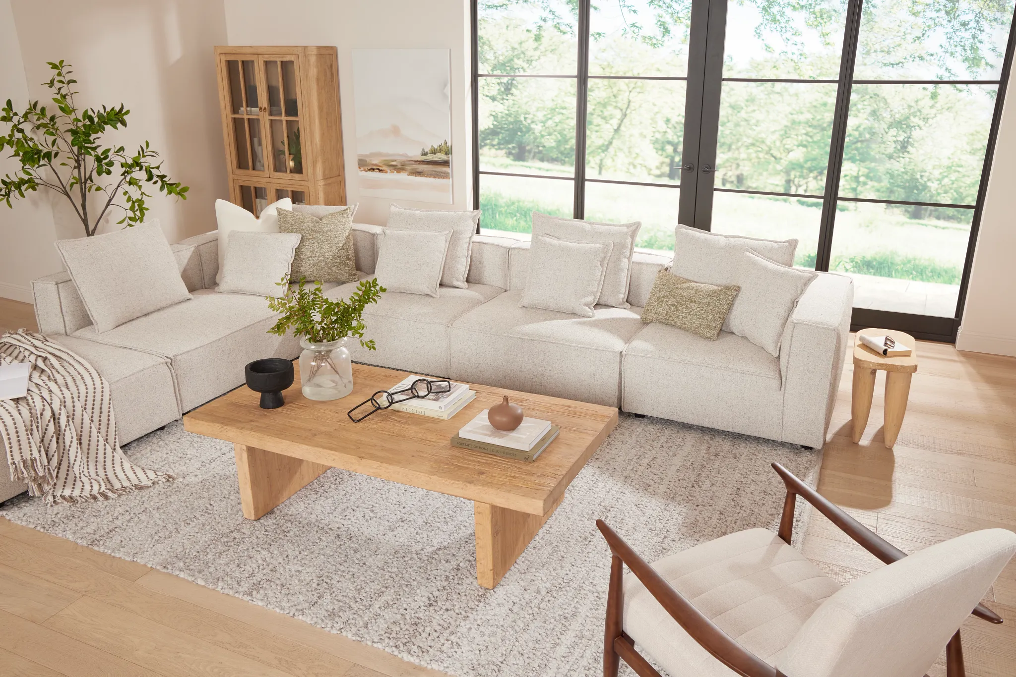 Tatum Beige Fabric 5pc Bumper Sectional