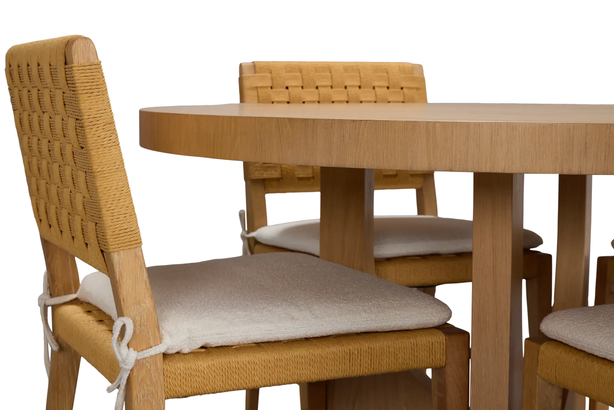 Malibu Light Tone Wood Round Table & 4 Woven Chairs Malibu Light Tone Wood Round Table & 4 Woven Chairs