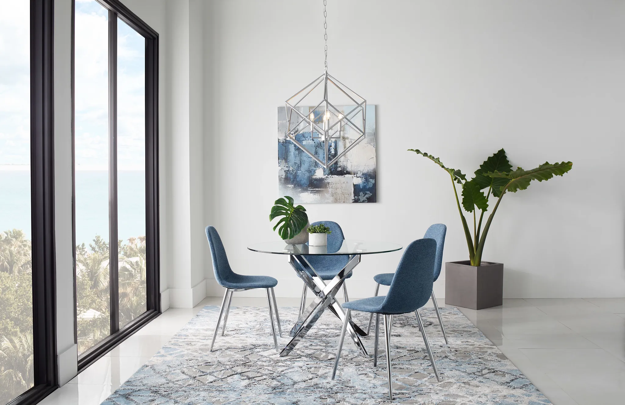 Havana Blue Upholstered Side Chair W/ Chrome Legs