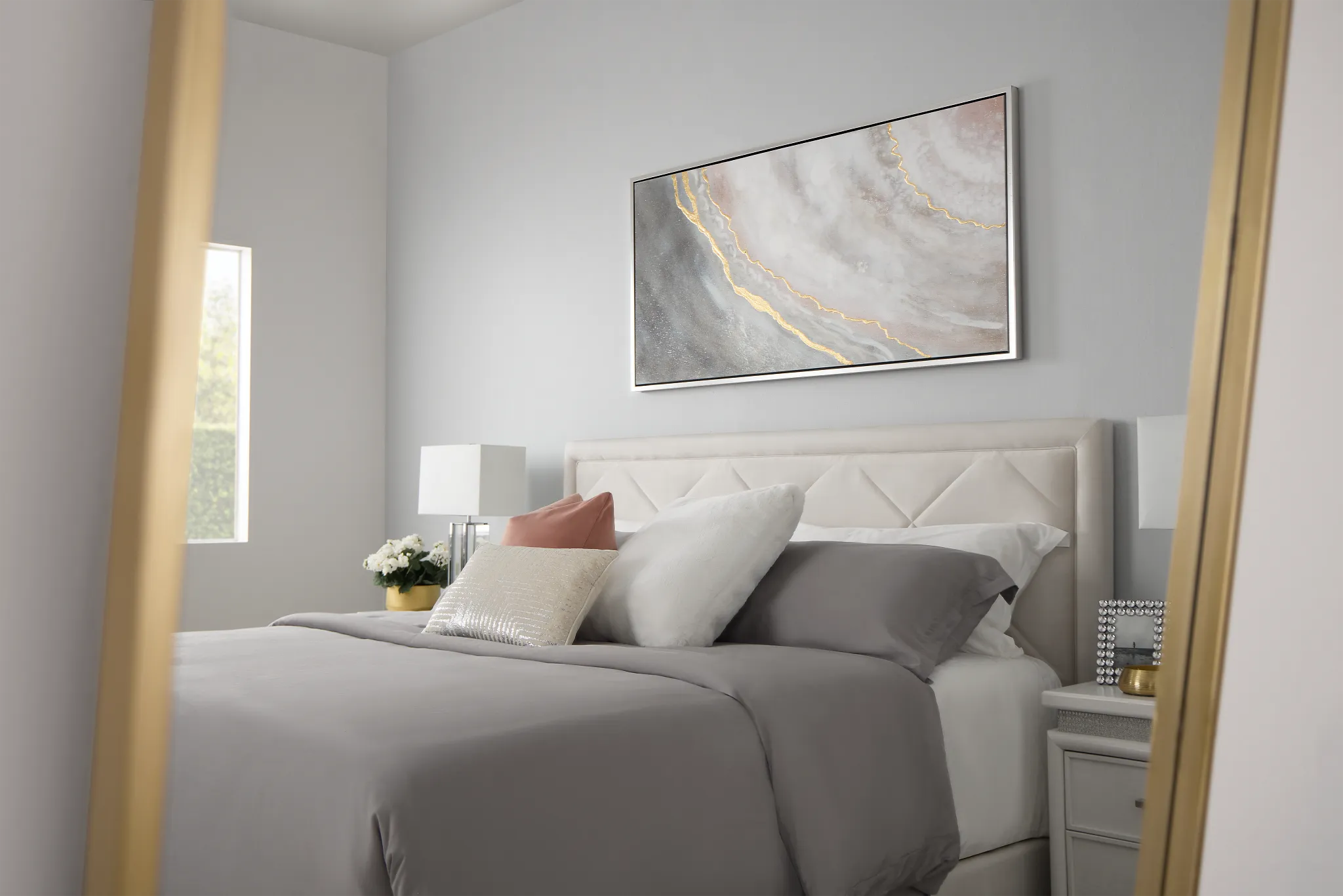 Collin Beige Velvet Platform Bed