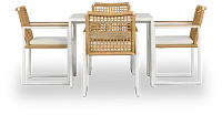Sunrise White 35" Square Table & 4 Teak Arm Chairs