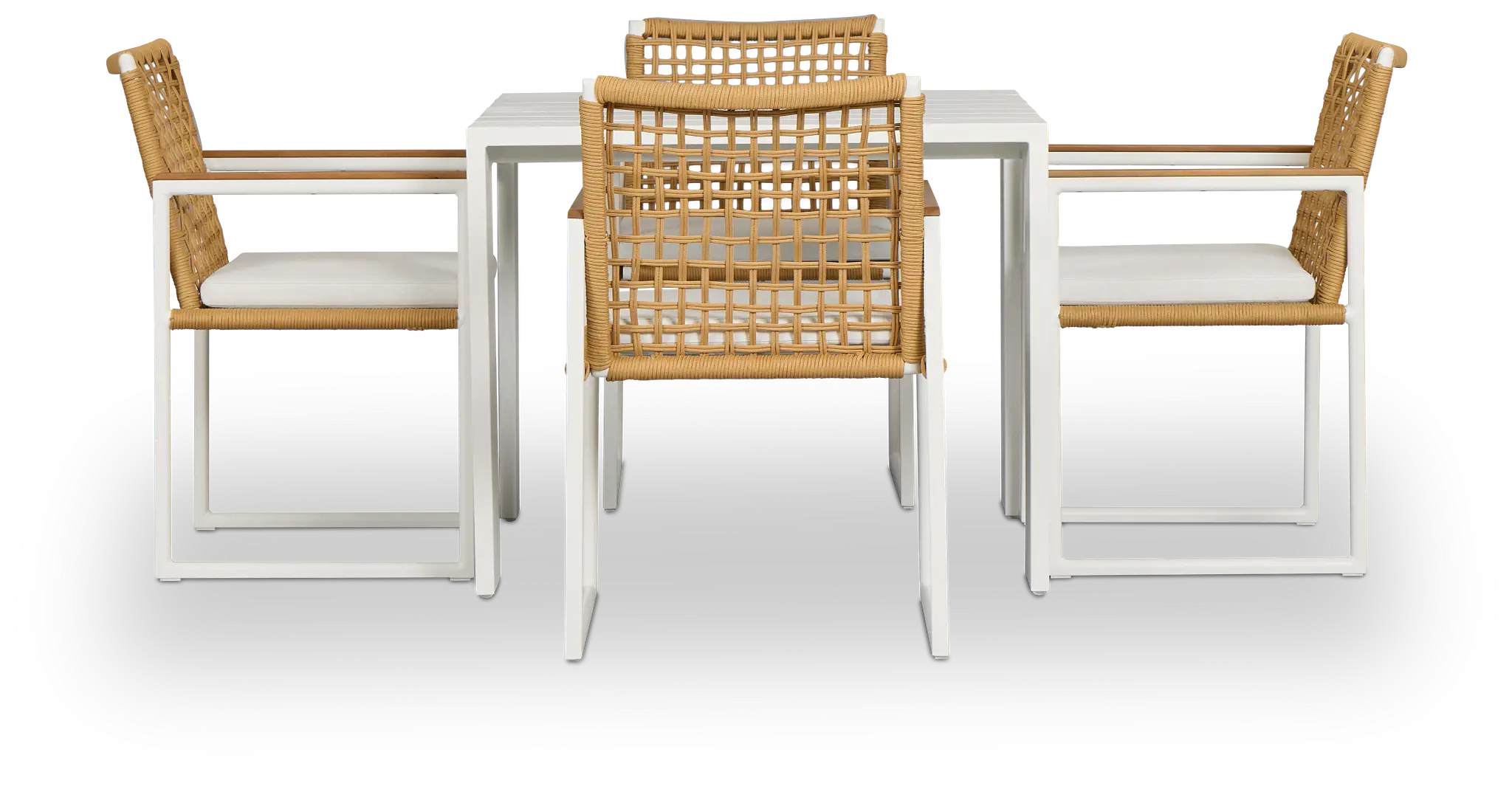 Sunrise White 35" Square Table & 4 Teak Arm Chairs Sunrise White 35" Square Table & 4 Teak Arm Chairs