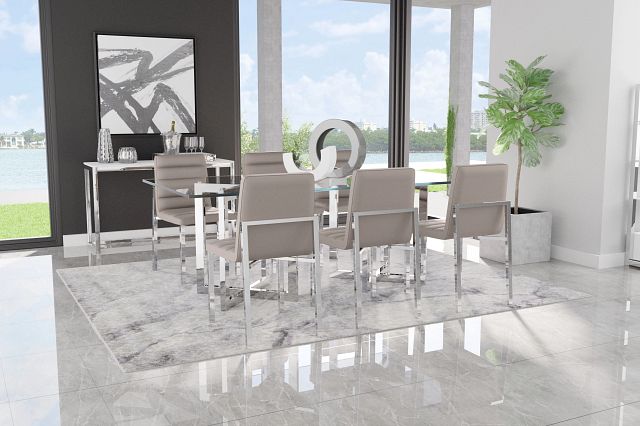 Amalfi Taupe Glass Rectangular Table & 4 Upholstered Chairs (2)