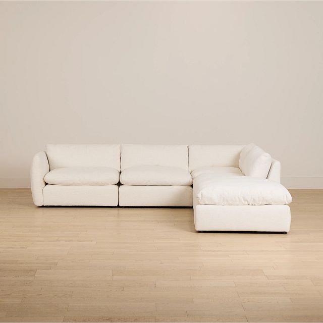 Serena White Fabric 5-piece Right Facing Bumper Sectional