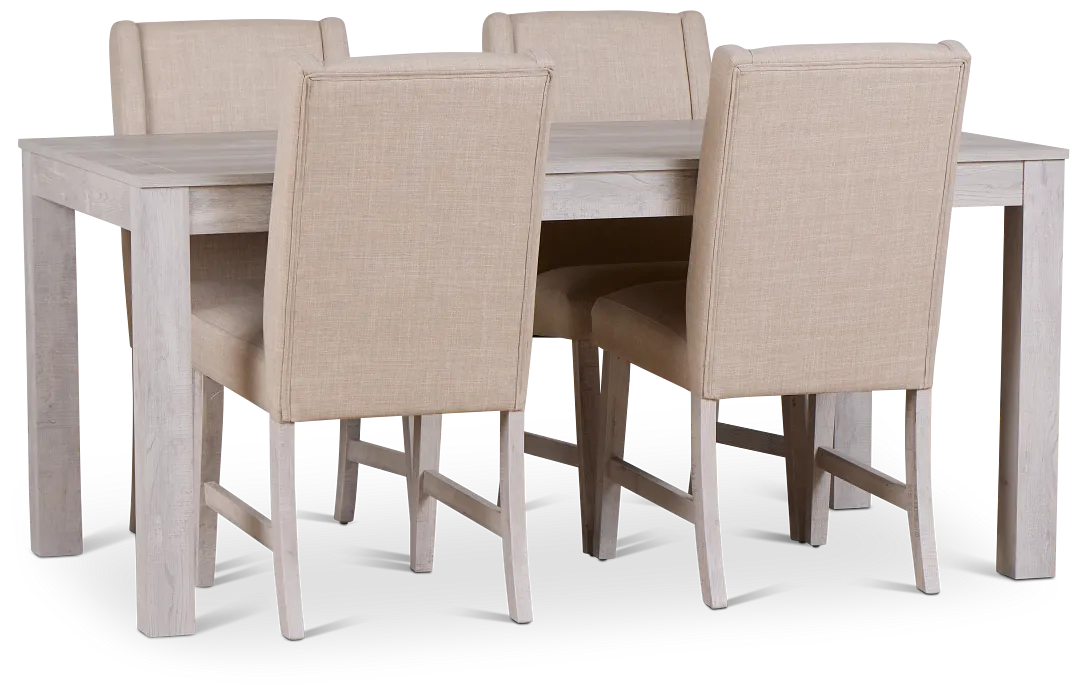 Delray White Rect Table & 4 Upholstered Chairs