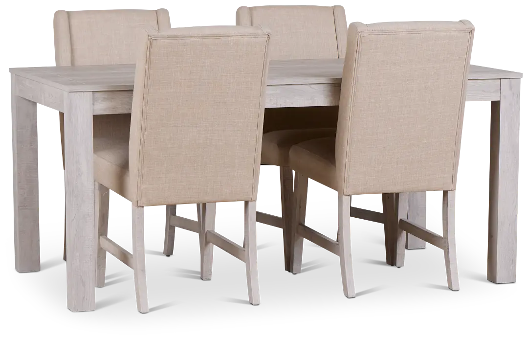Delray White Rect Table & 4 Upholstered Chairs Delray White Rect Table & 4 Upholstered Chairs