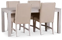Delray White Rect Table & 4 Upholstered Chairs