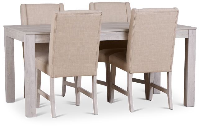 Delray White Rect Table & 4 Upholstered Chairs