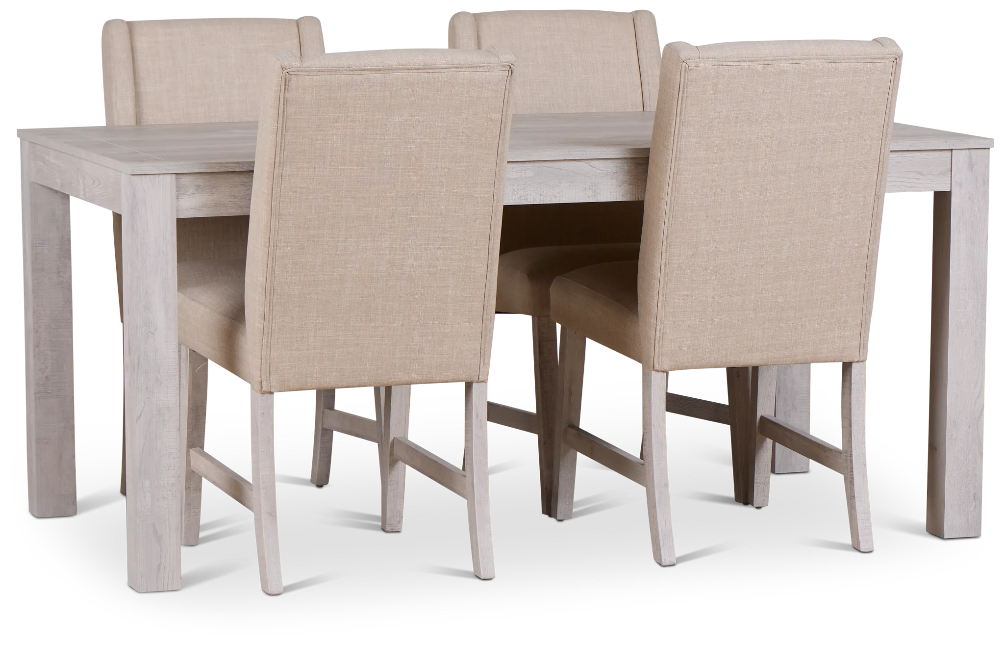 Delray White Rect Table & 4 Upholstered Chairs