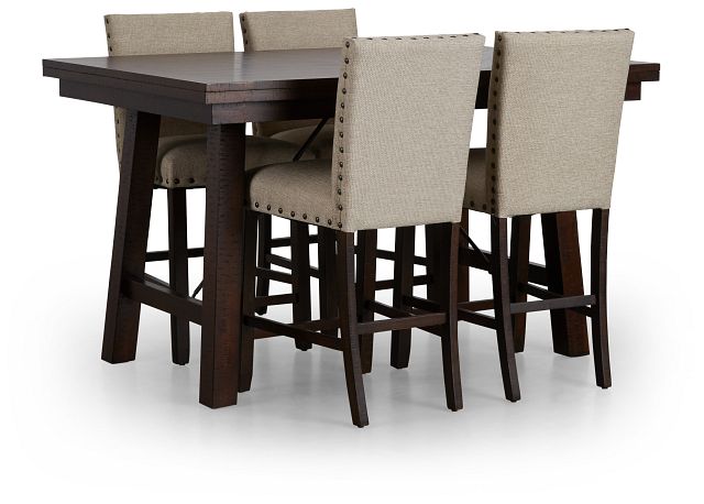 Jax Beige High Table & 4 Upholstered Barstools (5)