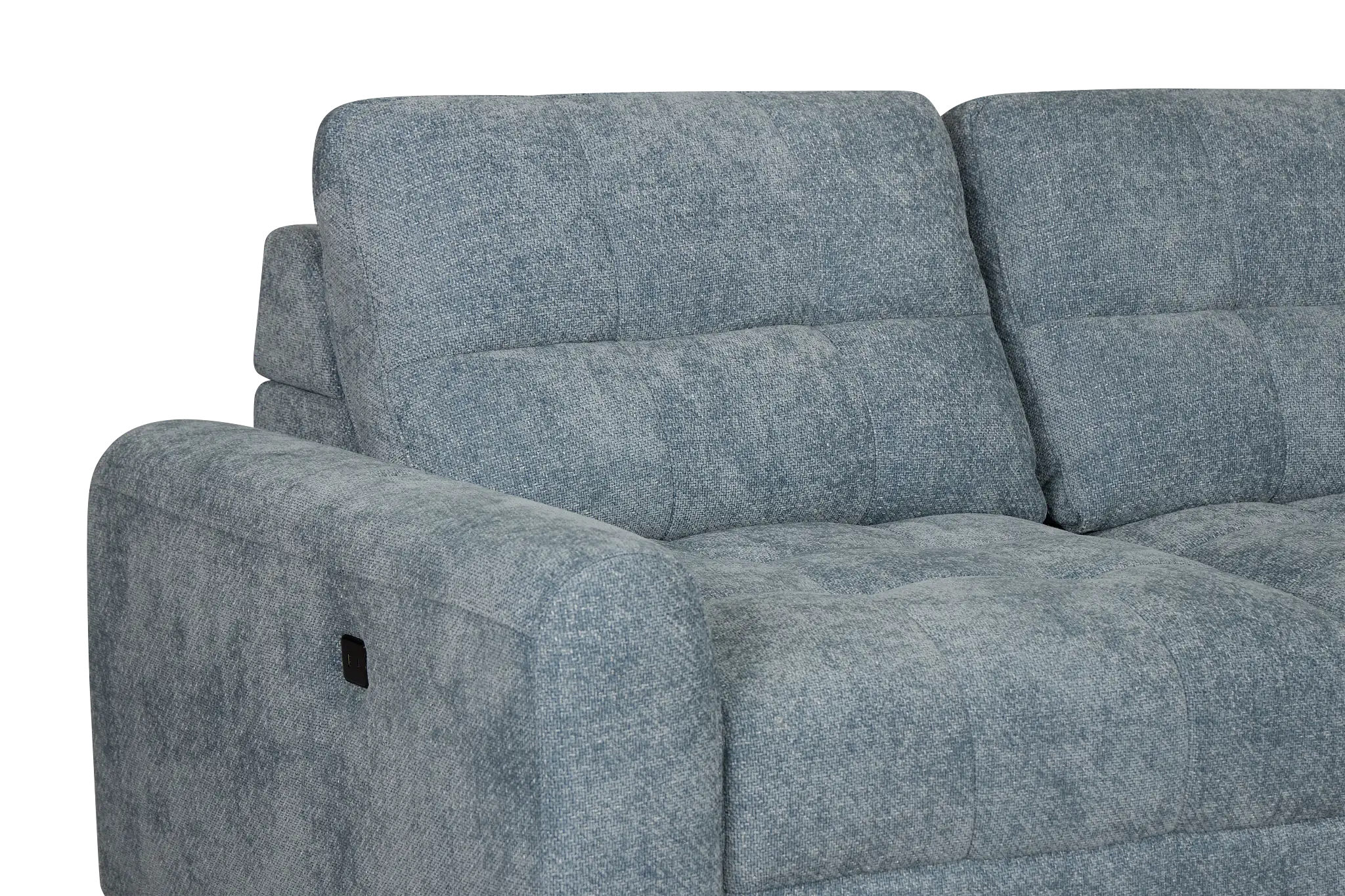 Hendrix Light Blue Fabric Small Right Chaise Power Extension Sectional Hendrix Light Blue Fabric Small Right Chaise Power Extension Sectional