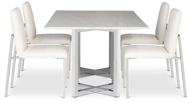 Amalfi White Marble Rectangular Table & 4 Upholstered Chairs
