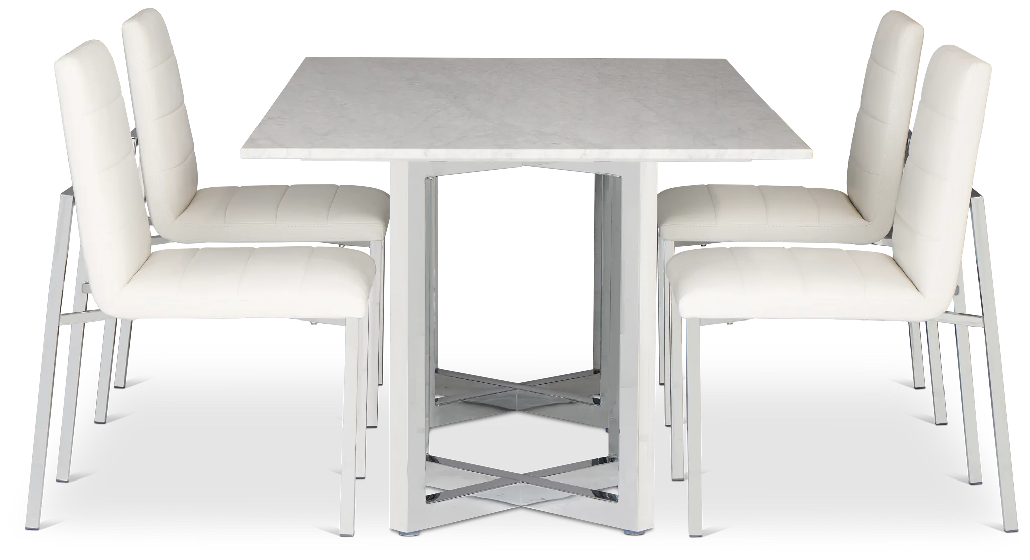 Amalfi White Marble Rectangular Table & 4 Upholstered Chairs