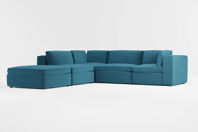 Destin Joya Teal Velvet 5pc Bumper Sectional