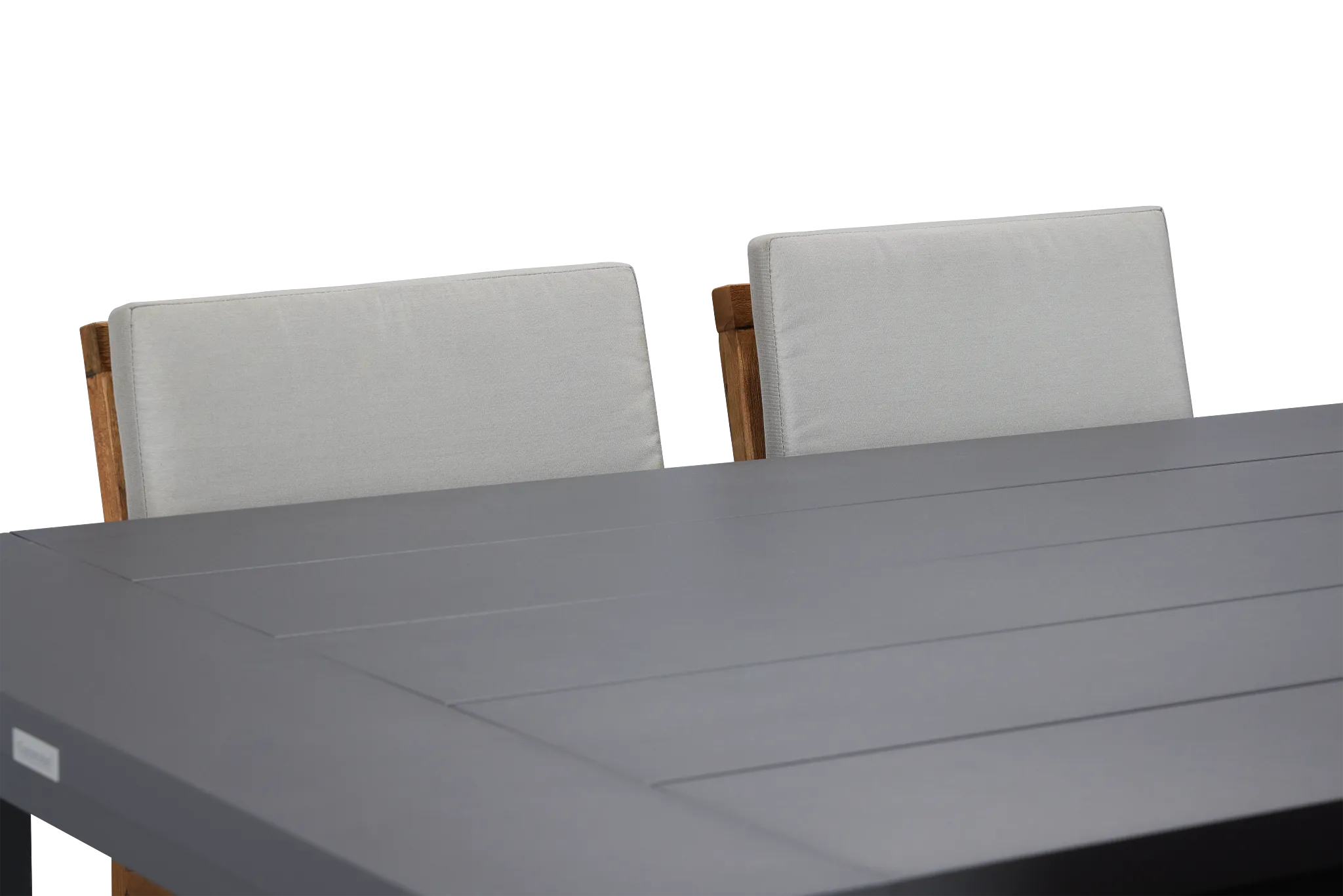 Linear Dark Gray 70" Aluminum Table & 4 Teak Cushioned Side Chairs