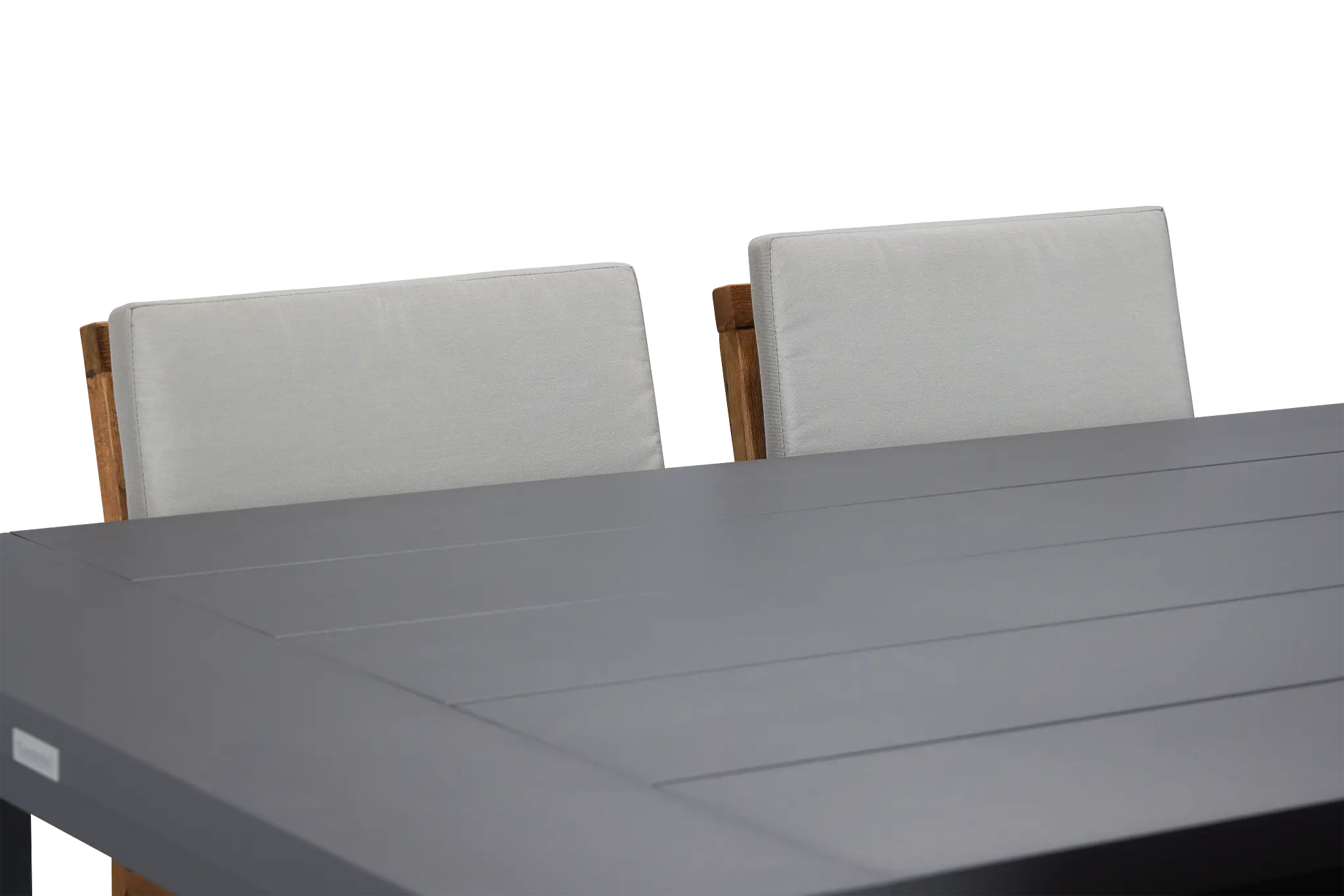 Linear Dark Gray 70" Aluminum Table & 4 Teak Cushioned Side Chairs Linear Dark Gray 70" Aluminum Table & 4 Teak Cushioned Side Chairs