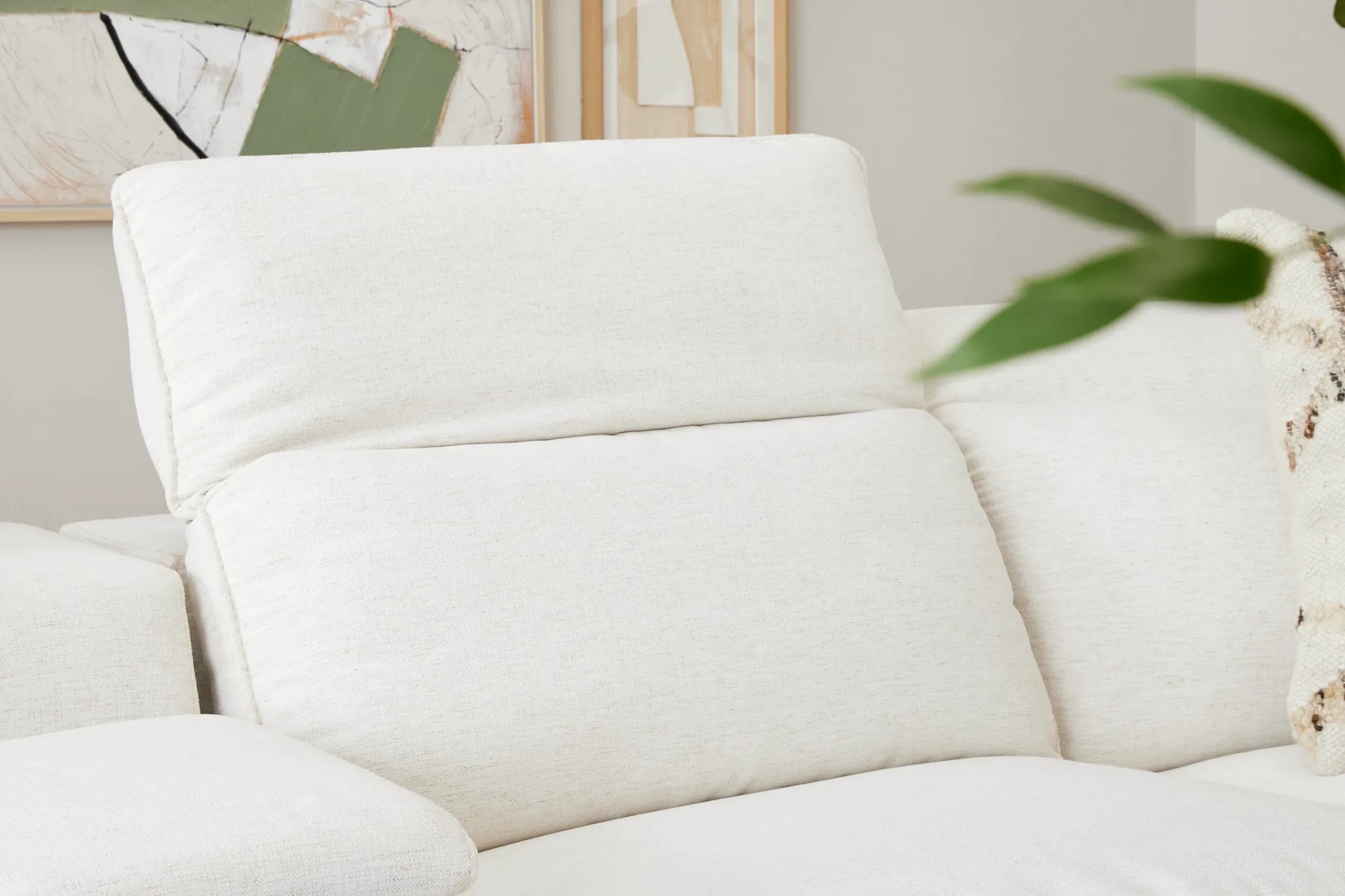 Ryland White Fabric Medium Triple Power 2-arm Sectional