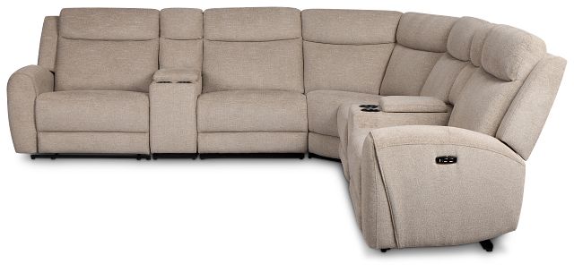 Walker Beige Fabric Large Triple Power Reclining Two-arm Sectional