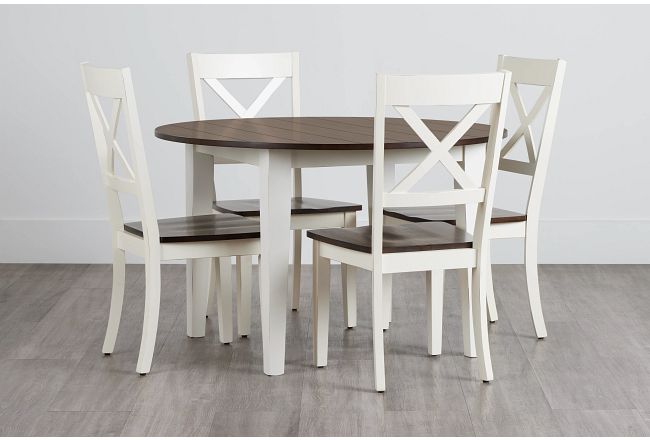 Sumter White Round Table & 4 Chairs