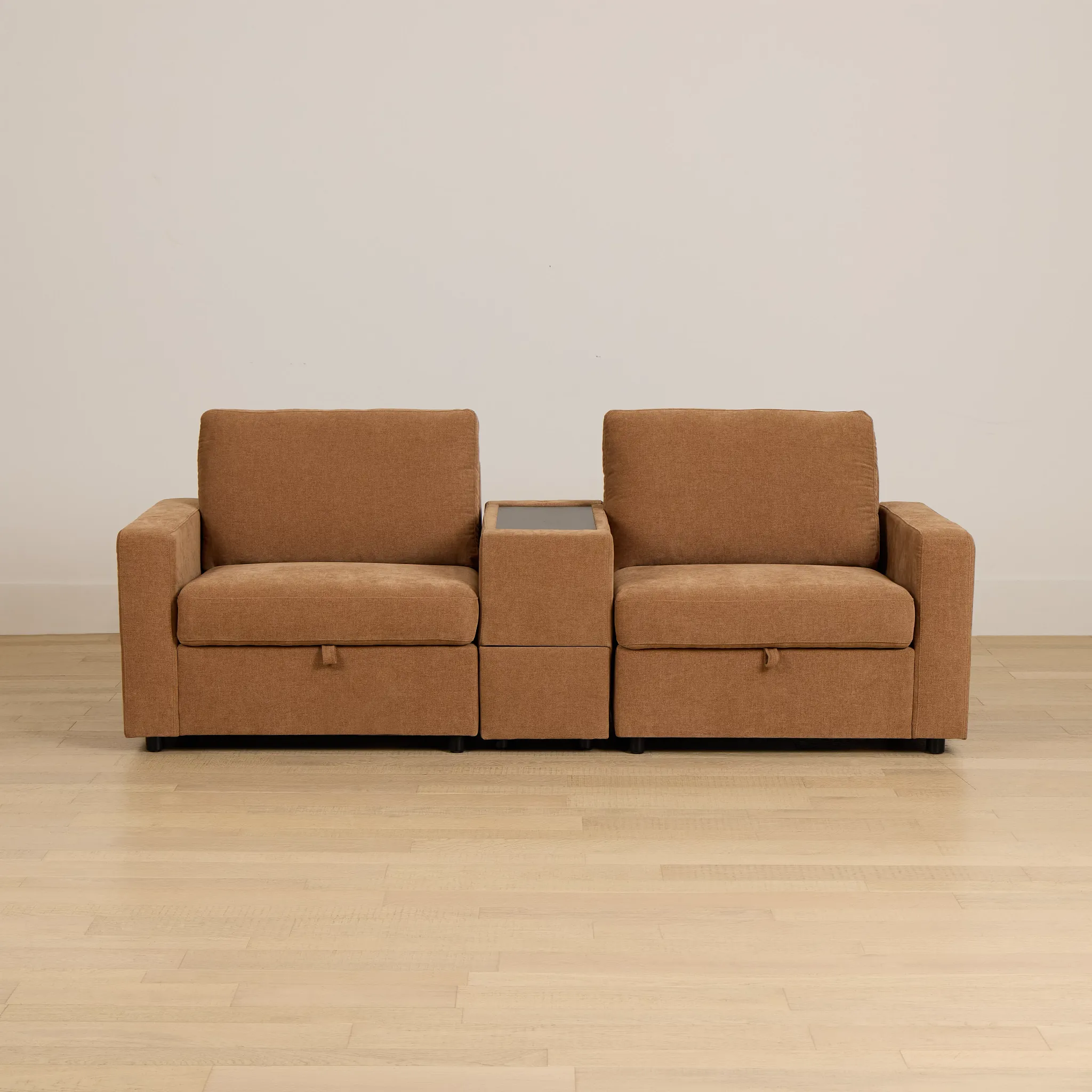 Addie Brown Fabric 2-piece Modular Storage Sofa With Console