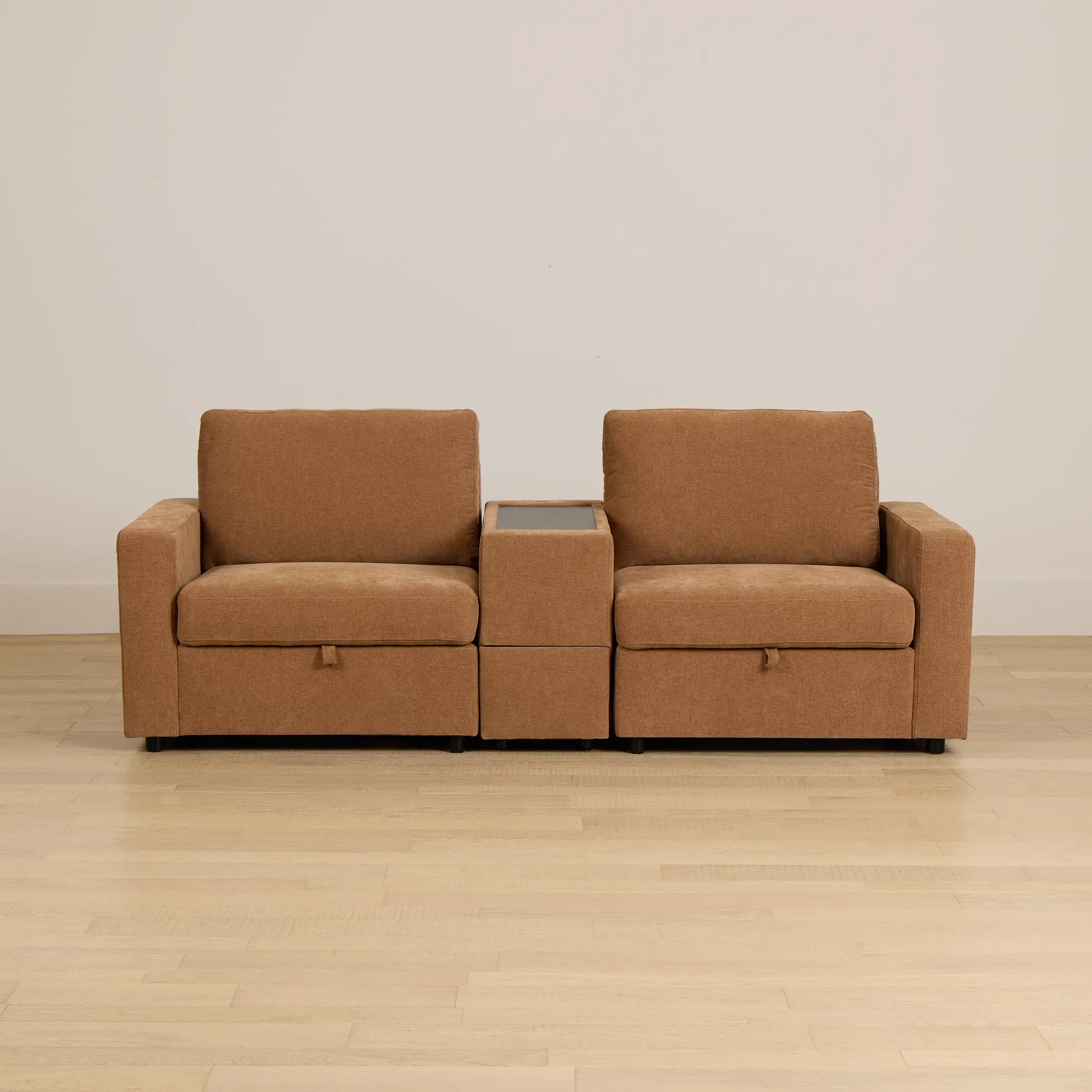 Addie Brown Fabric 2-piece Modular Storage Sofa With Console Addie Brown Fabric 2-piece Modular Storage Sofa With Console