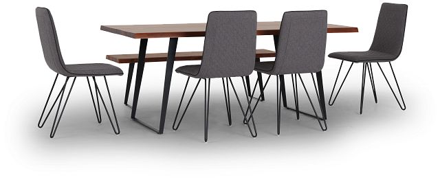 Shiloh Mid Tone Rect Table, 4 Chairs & Bench
