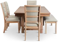 Park City Light Tone Rect Table With 4 Upholstered Side Chairs & Bench