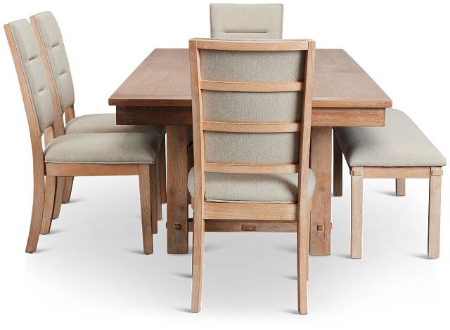 Park City Light Tone Rect Table With 4 Upholstered Side Chairs & Bench