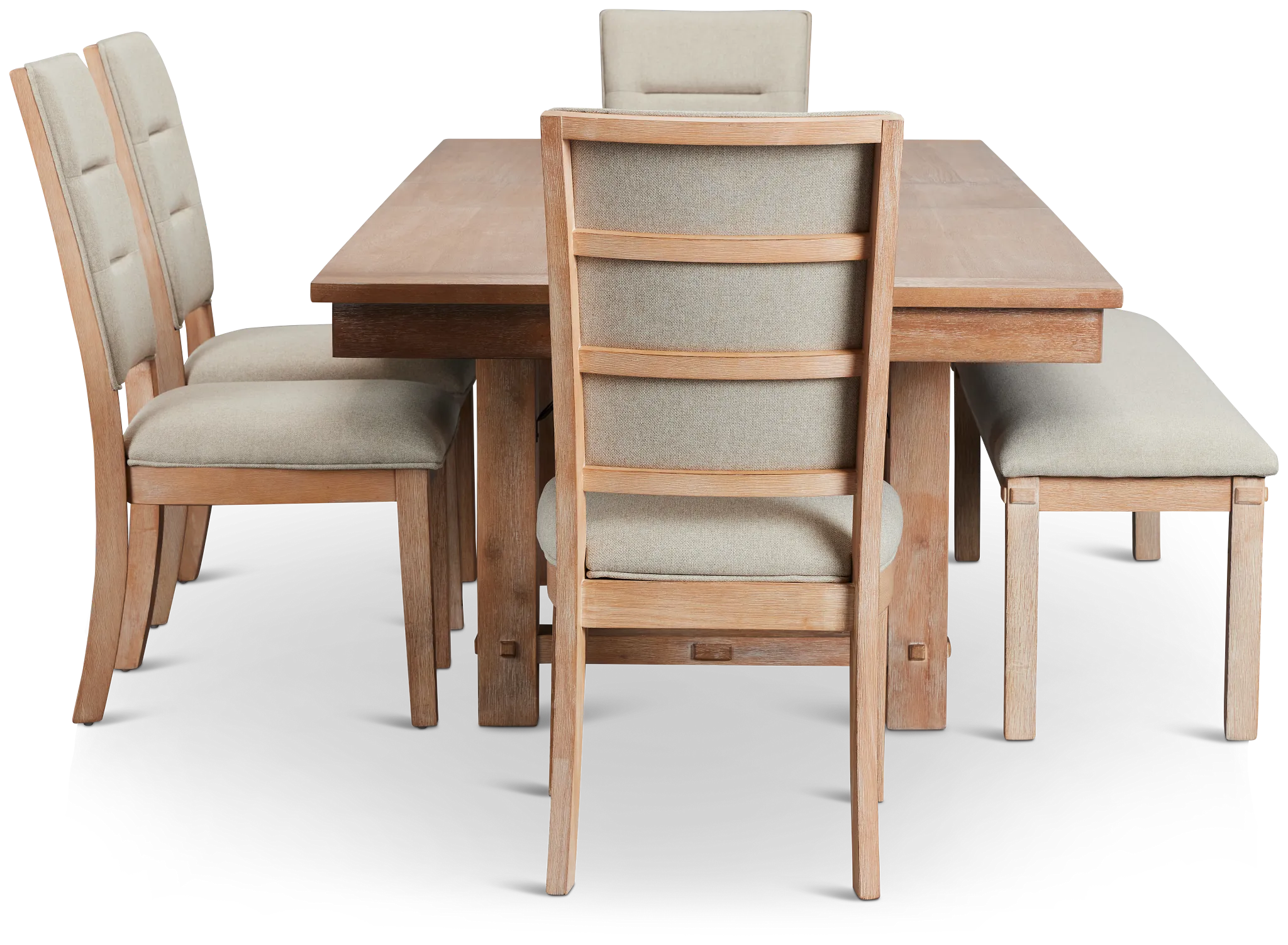 Park City Light Tone Rect Table With 4 Upholstered Side Chairs & Bench