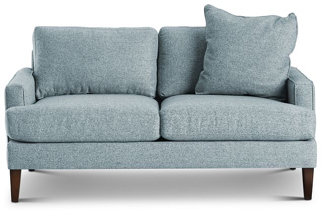 Morgan Teal Fabric Loveseat With Wood Legs (1)