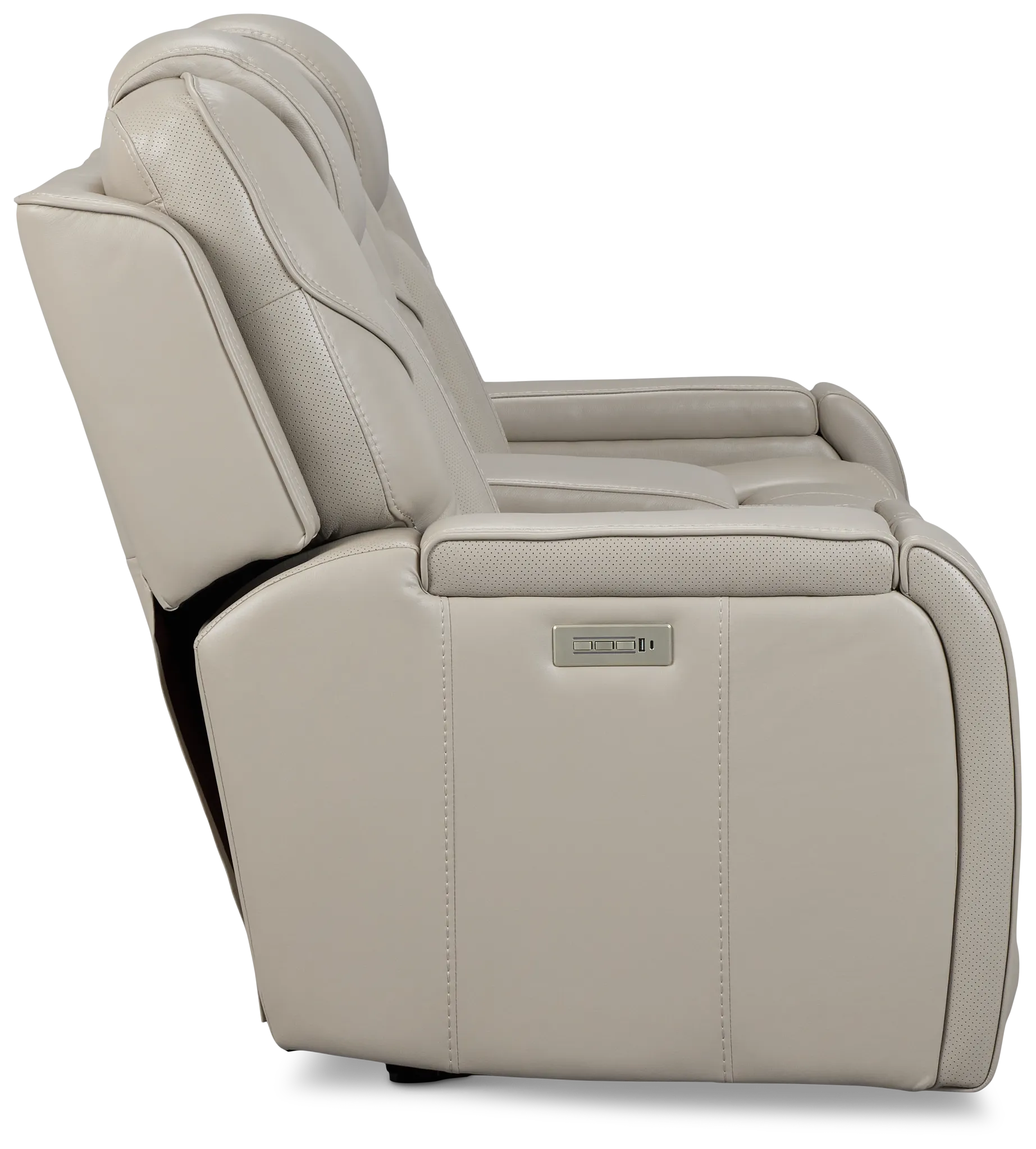 Eclipse Light Gray Lthr/vinyl Power Reclining Console Loveseat W/ Massage