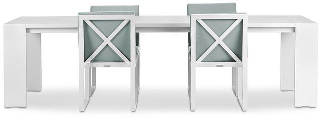 Linear White Teal 110" Aluminum Table & 4 Cushioned Side Chairs (2)