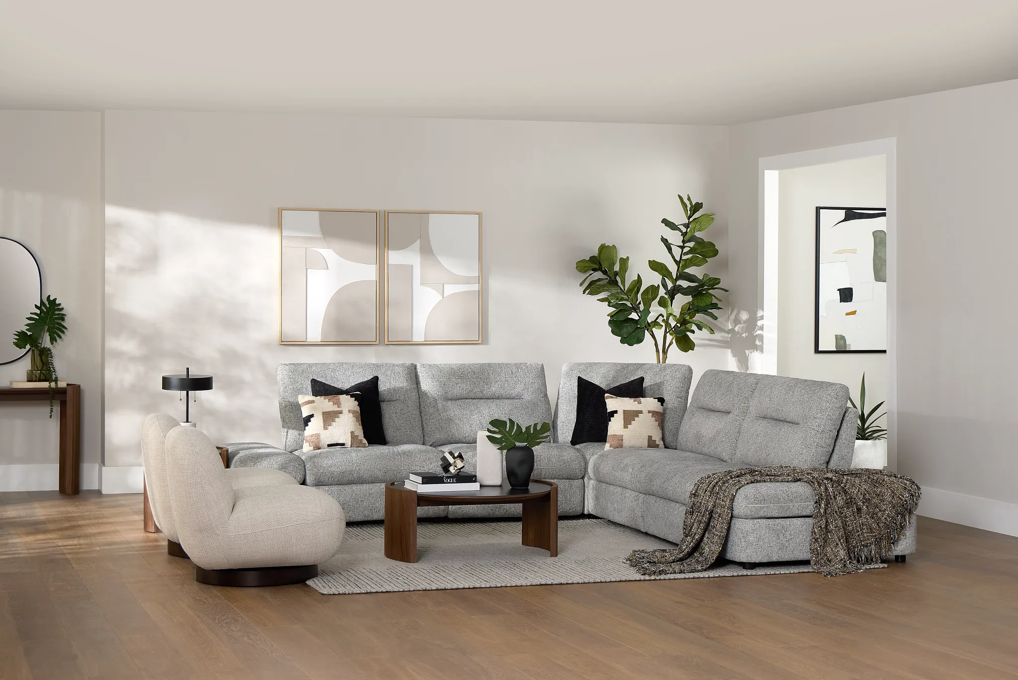 Mila Gray Fabric Small Triple Power Reclining Two-arm Sectional