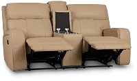 Rhett Taupe Micro Reclining Console Loveseat
