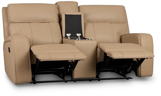 Rhett Taupe Micro Reclining Console Loveseat