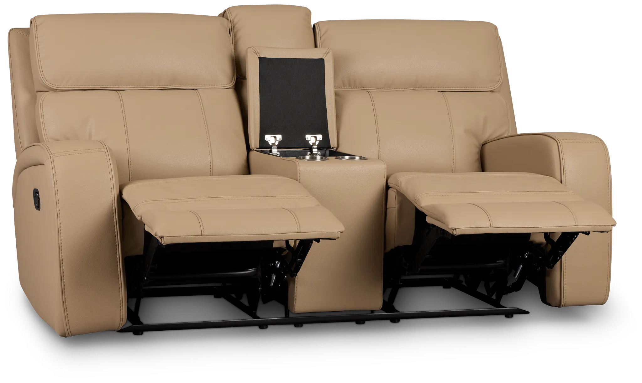 Rhett Taupe Micro Reclining Console Loveseat